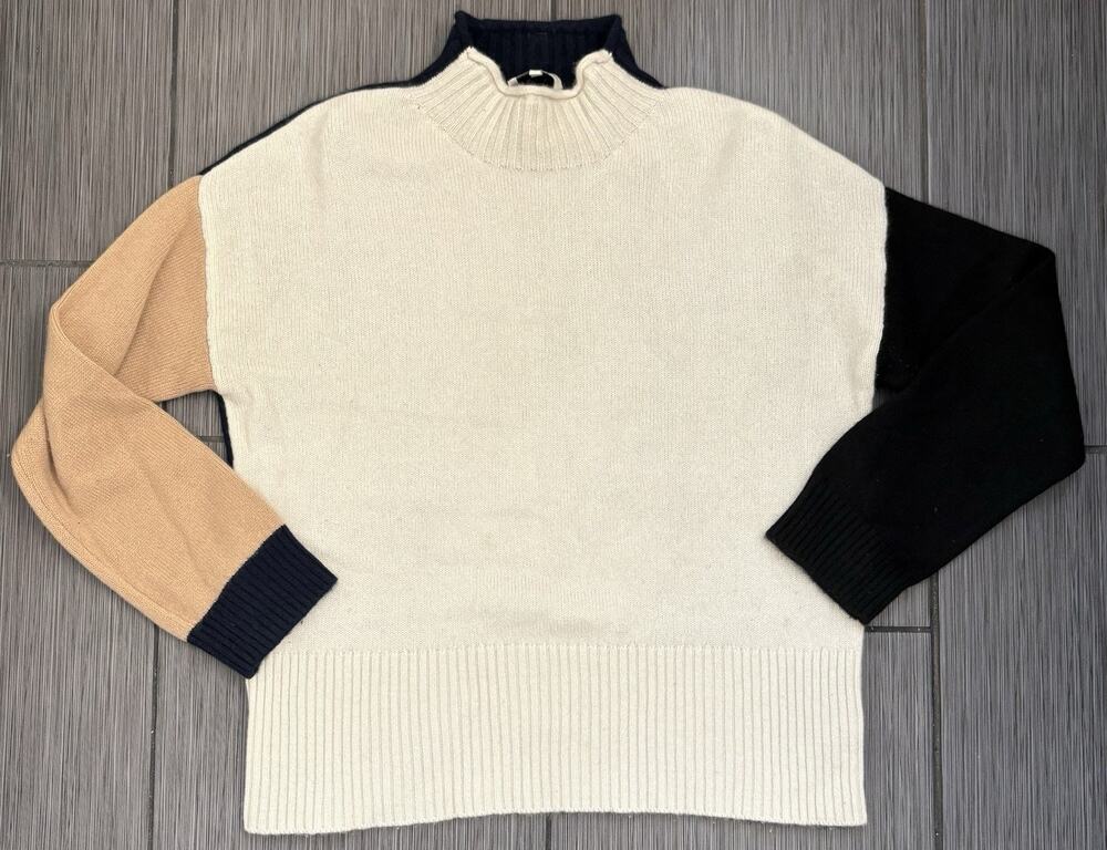 J Society Cashmere Mock Rolled Neck Colorblock Sweater Women’s Small Luxury